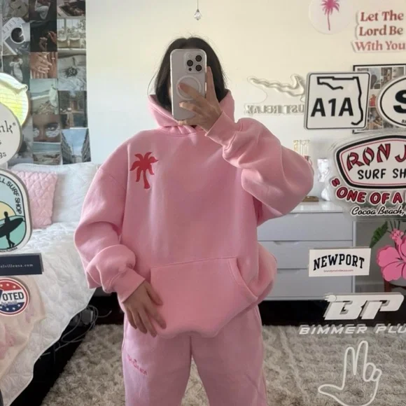 pink palm puff waves hoodie - Picture 2 of 4